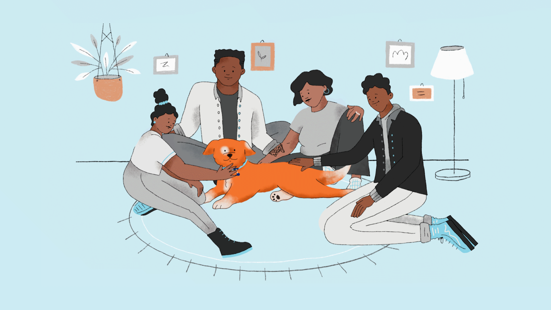 Puppy with people love health and happiness