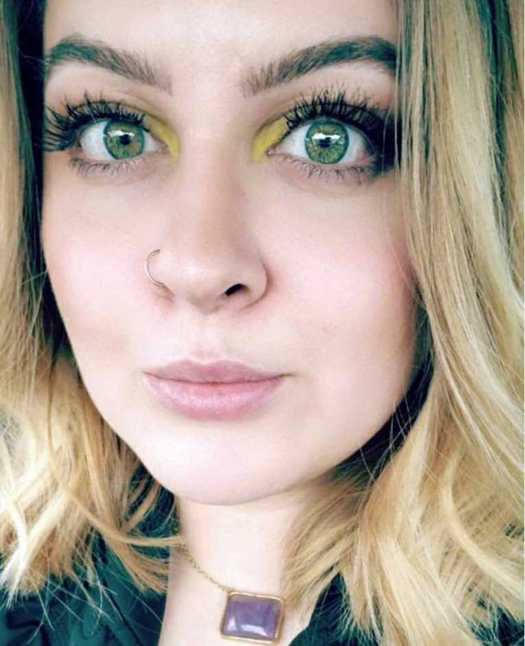 A close-up of a young lady
