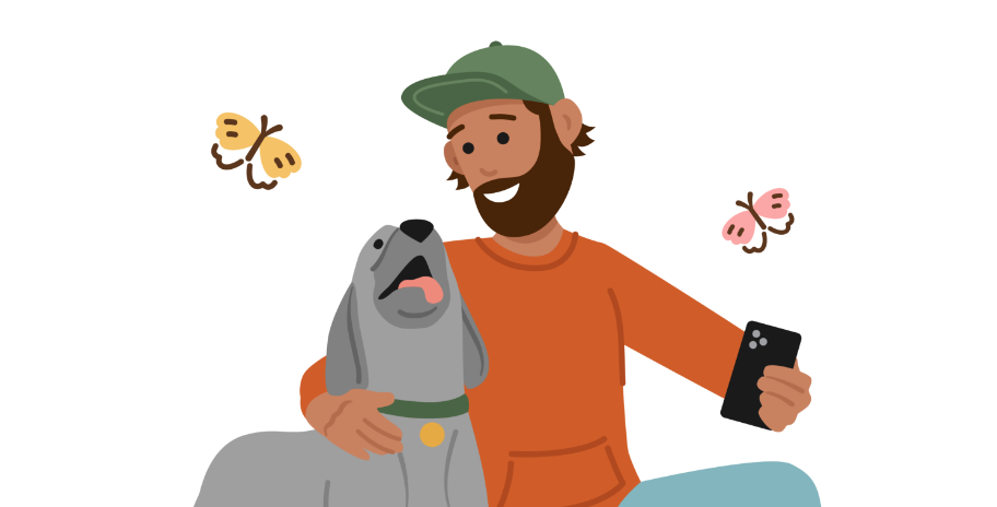 Illustration of a man and a dog