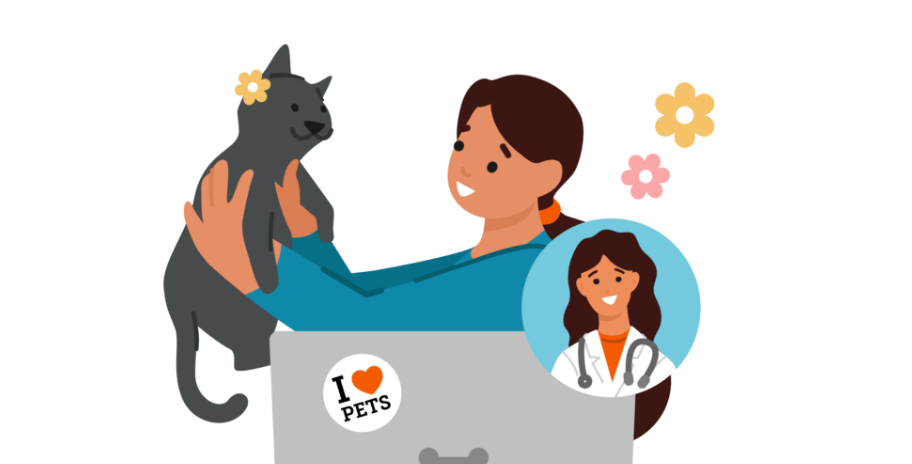 Illustration of a woman holding a cat